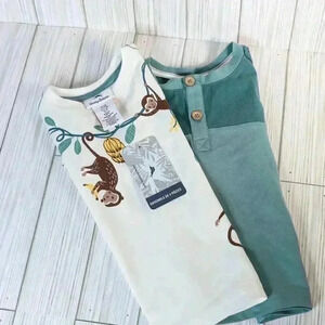 Lot of 2 Tommy Bahama Kids Toddler 18 month green + Cream.monkey shirts
